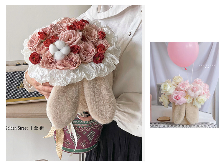 Date, Festival Occasion Cute Romantic Bunny Ears Flannel Date Festival Gift Wrapping Supplies Party Supplies Gift Wrapping Supplies 1 Piece