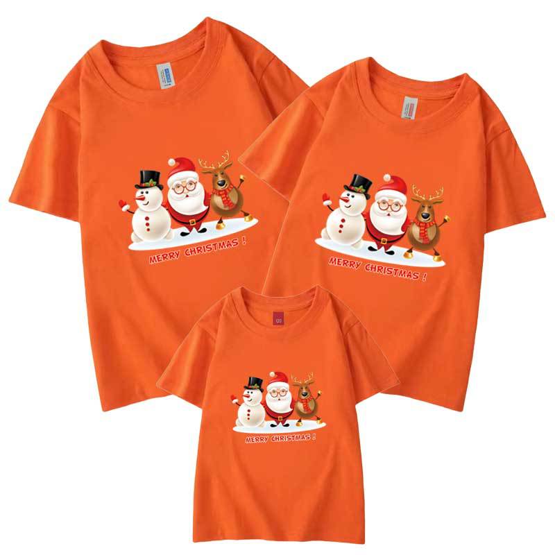Ropa para niños Feliz Navidad padre-hijo Camiseta manga corta Nuevo 2024 nuevo tres boca cuatro boca hombres y mujeres transfronterizos