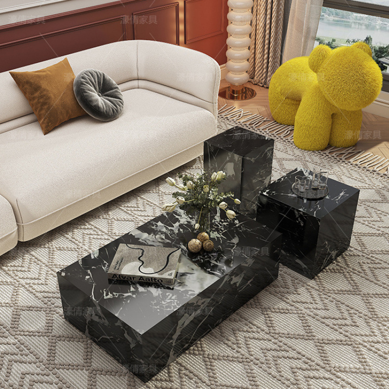 Mesa de centro de losa de roca de alta calidad de lujo ligero francés, puerta de entrada, sala de estar, hogar, apartamento pequeño, mesa de centro rectangular, combinación de mesa lateral