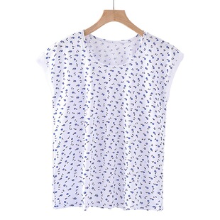 Middle-aged and Elderly Pure Cotton Vest Female Old Lady's Pure Cotton Sweatshirt Mother's Printed Floral Underwear Summer Large Size Loose for Elderly