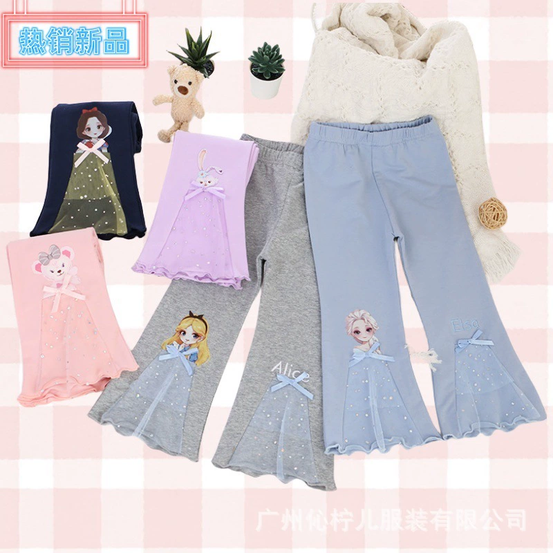 2024 весеннее платье для девочек расклешенные брюки весной и осенью новые детские штаны снаружи одеты иностранные штаны маленькая девочка дикие брюки прилив