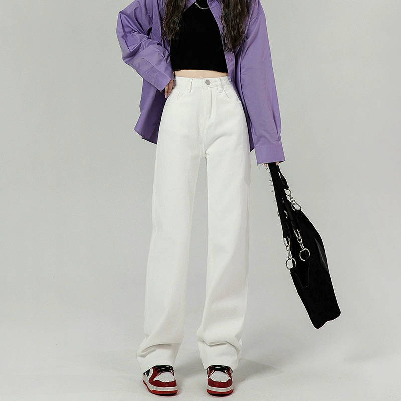 Джинсы с высокой талией женские прямые свободные весной 2023 новый маленький человек высокий, тонкая и широкая штаны