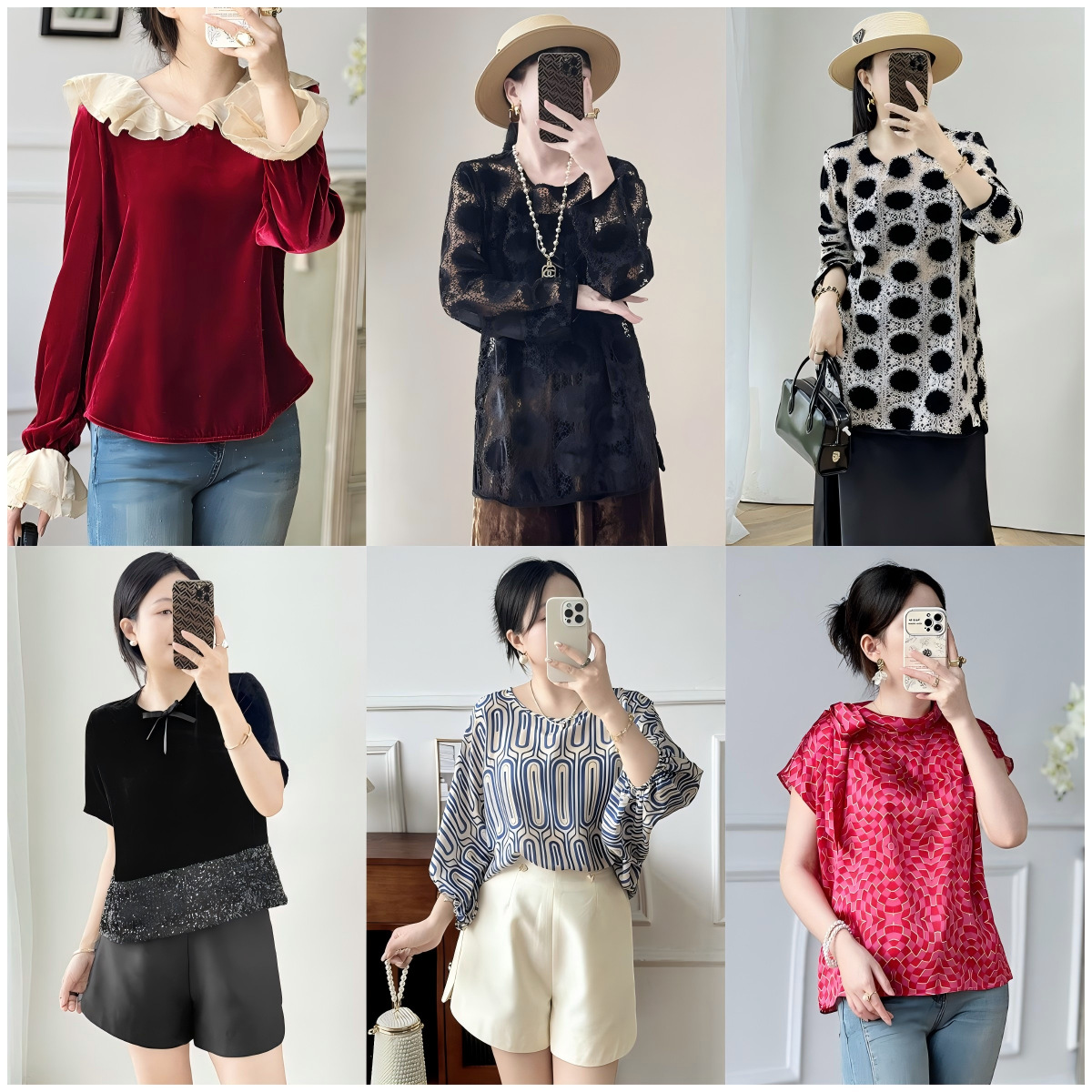 Áo lụa nữ tay ngắn mùa xuân hè — 2422104 - Hạnh