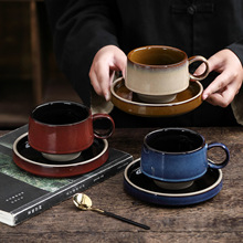 简约风窑变色陶瓷杯碟家用水杯水果小吃碟高颜值咖啡杯碟组合套装