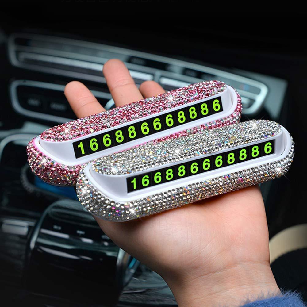Car Temporary Parking Number Plate with Diamonds, High-End Hidden Creative Female Mobile Phone Number Plate for Moving the Car