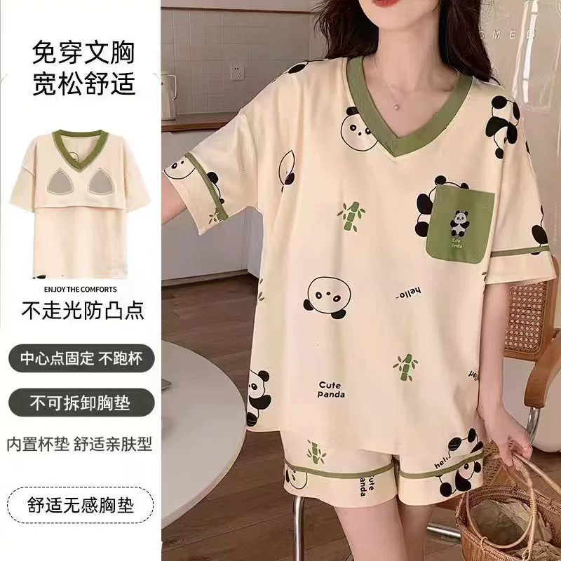 Летняя хлопковая ударопрочная пижама верх с чашками женский стиль 100% хлопок 2025 год