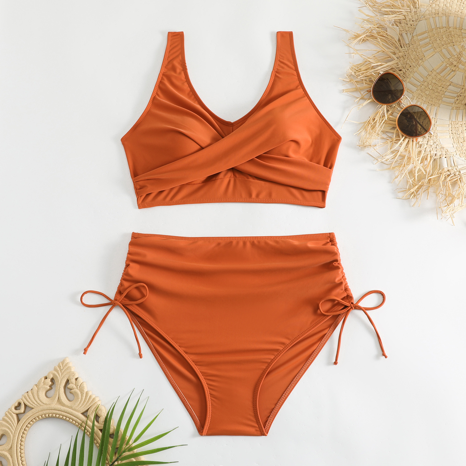 Bikini de Talle Alto con Tiras Cruzadas de Nailon, Sin Mangas, para Natación image 15