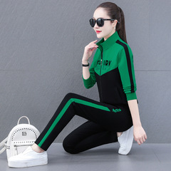 秋季時尚運動套裝女新款洋氣立領寬鬆大碼跑步服休閒衛衣兩件套春