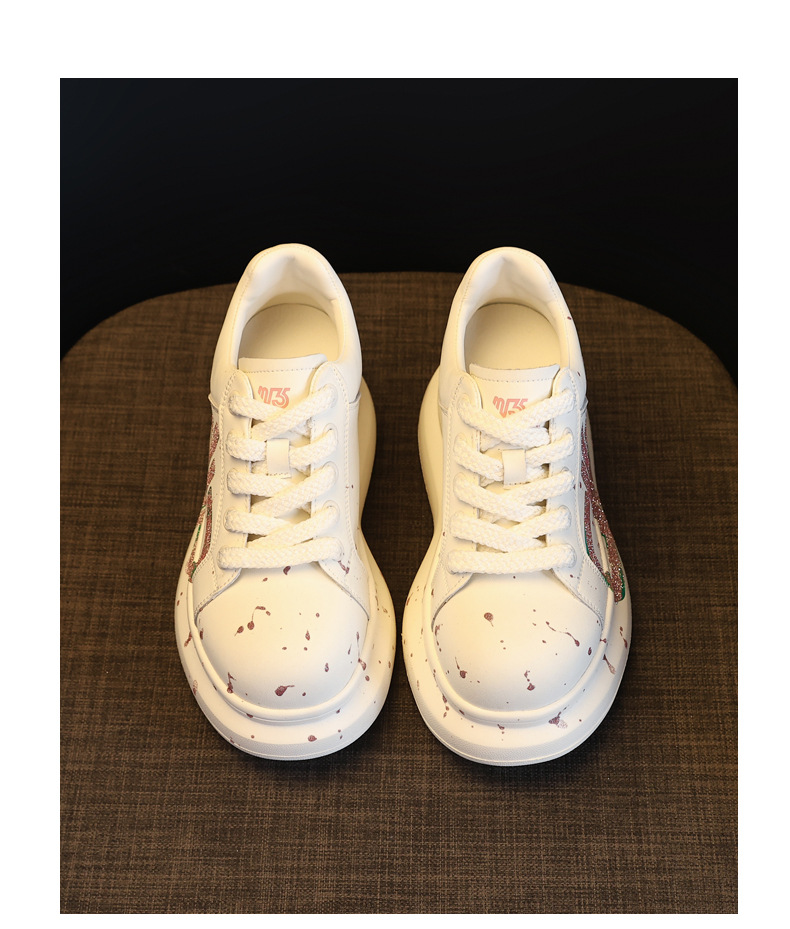 Giày sneaker nữ đế dày tăng chiều cao phong cách graffiti trắng hồng — Trắng hồng chi tiết 19