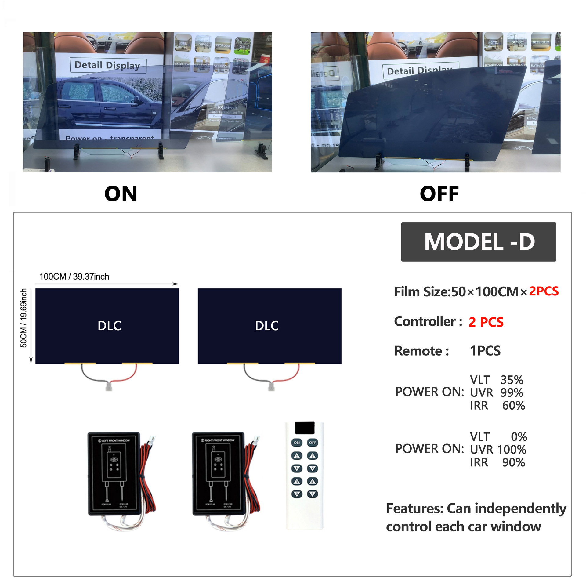 Dry-Adhesive Dlc Dye Liquid Crystal Dimming Film, Translucent When Powered On, Black When Powered Off, High Privacy Protection, Anti-Uv, Heat Insulation
