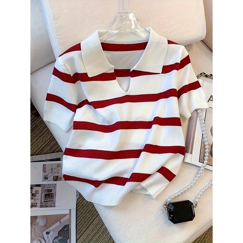 A 11386 Summer Stripe V-Neck Top 条纹短袖上衣 跨境欧美