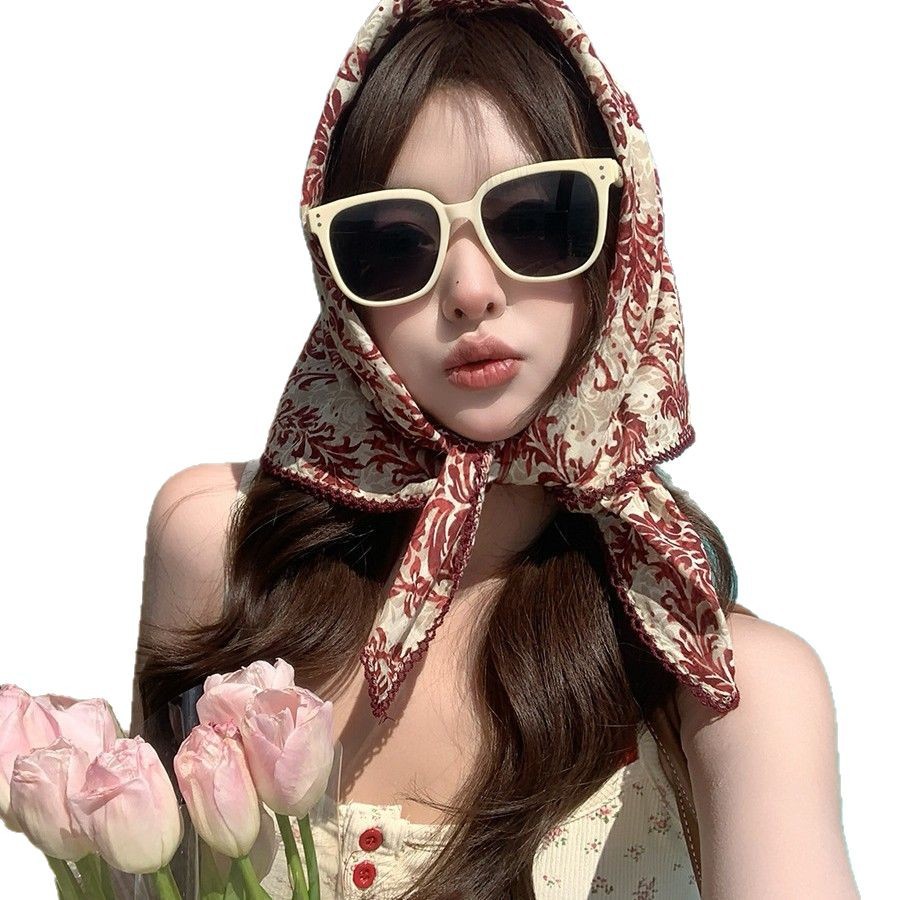 Pañuelo cuadrado de algodón estilo étnico retro mujer playa verano_voghion.com