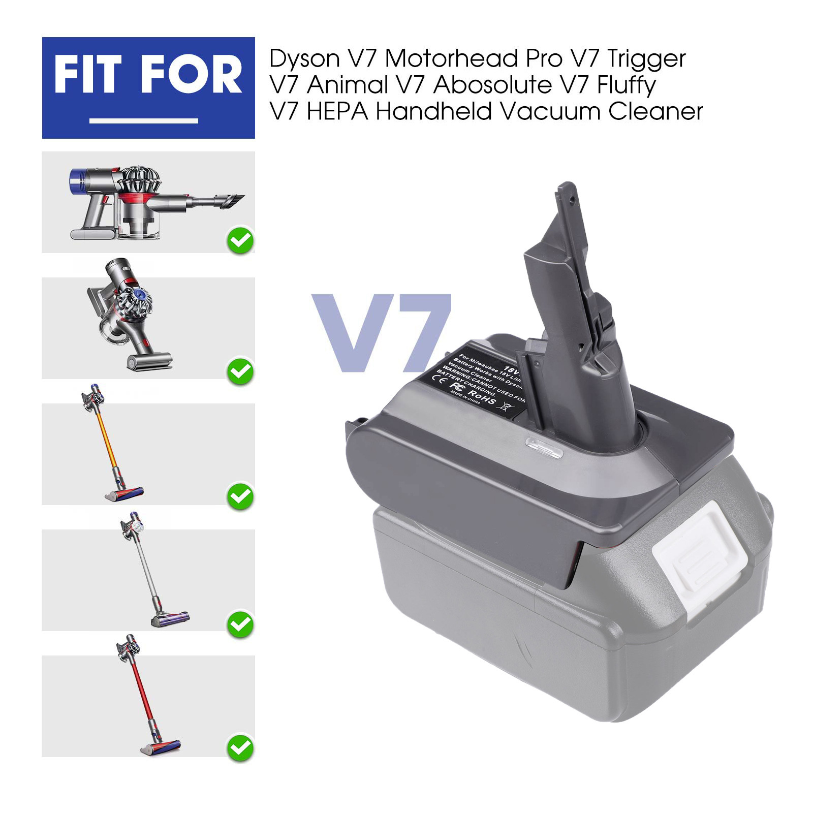 Adaptación para DYSON Dyson Vacuum Cleaner V7 V8 Adaptación para herramientas de Watch Makeda Dewey Batería de litio