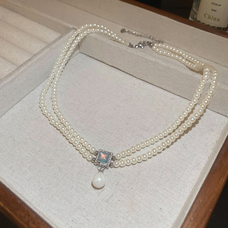 Cuentas de arroz de dopamina perla collar de cuentas cilíndricas temperamento de moda nicho Cadena de clavícula personalidad collar de todo fósforo para las mujeres