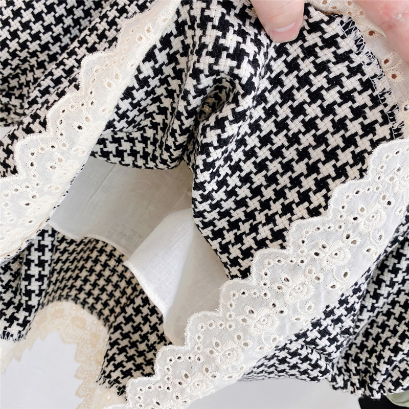 Children's Clothing 2025 Spring & Fall New Style Girls Houndstooth Lace Princess Long-Sleeved Small Fragrant Style Baby Girl Dress