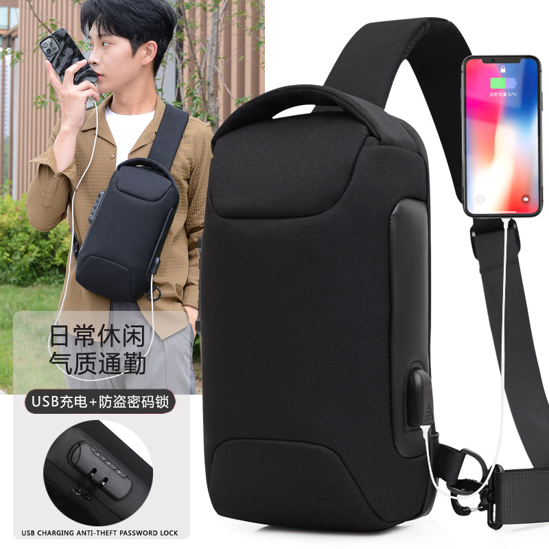 Bloqueo de contraseña antirrobo bolso de mensajero de tela Oxford para hombres bolso de pecho recargable USB bolso bandolera deportivo bolso cruzado para hombres