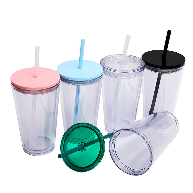 工場直接供給 16 オンス二層プラスチックストローカップボーダーレスクリエイティブポータブルカップインターネット有名人のプラスチックウォーターカップ|undefined