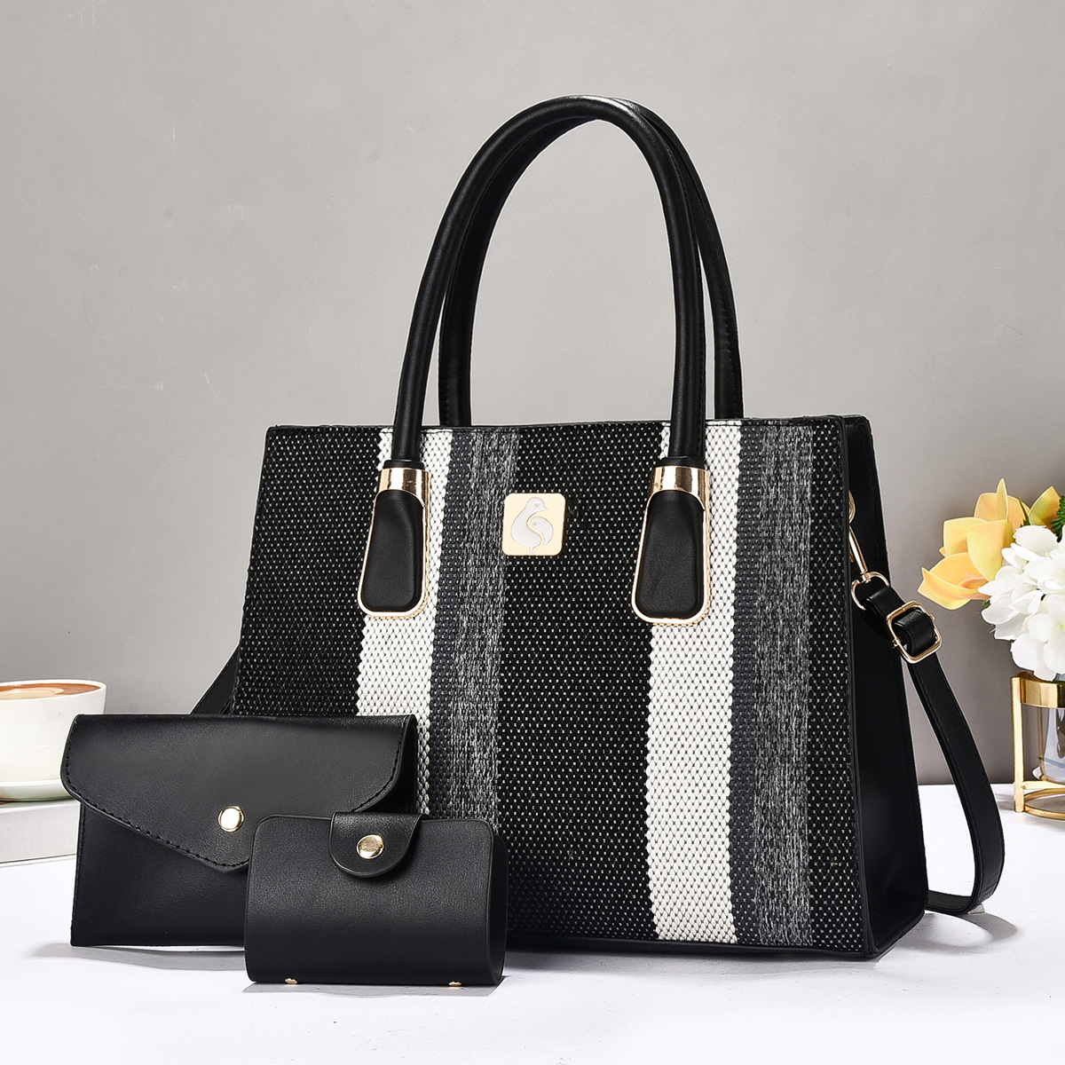 Bolso de tres piezas, bolso de mano a rayas, bolso de mano, bolso de hombro de moda, bolsas transfronterizas