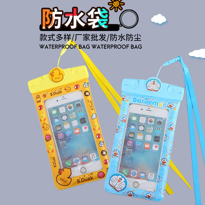 Manufactor Touch screen transparent waterproof Mobile phone set Swimming Sandy beach PVC Cartoon Quicksand inflation Float mobile phone Waterproof bag