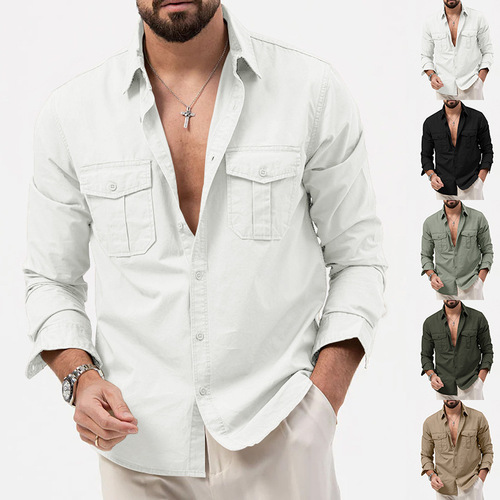 Men's Shirt Independent Store Western Multipocket Casual Long-Sleeve Top