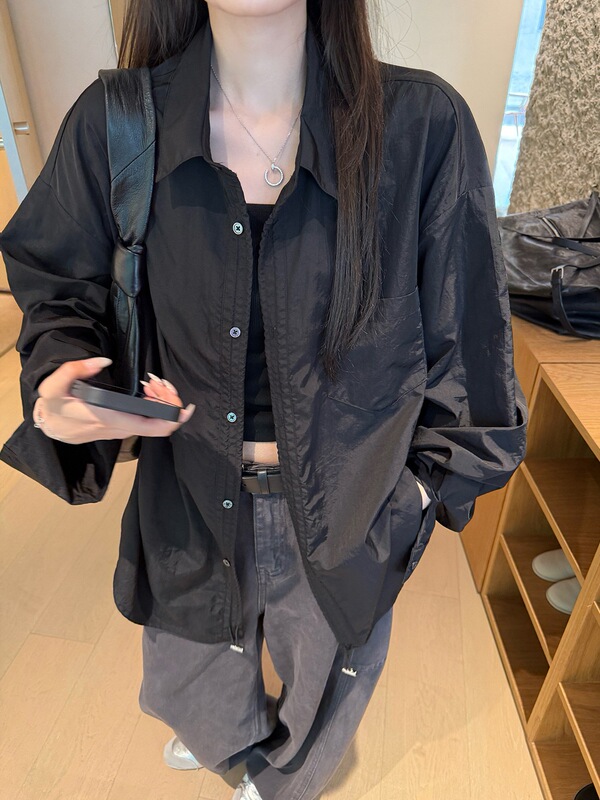 乌木 抽绳设计衬衫式风衣外套百搭抽绳宽松上衣女|undefined