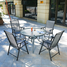 网红折叠桌室外阳台小桌椅户外家用圆桌餐桌奶茶店外摆钢化玻璃桌