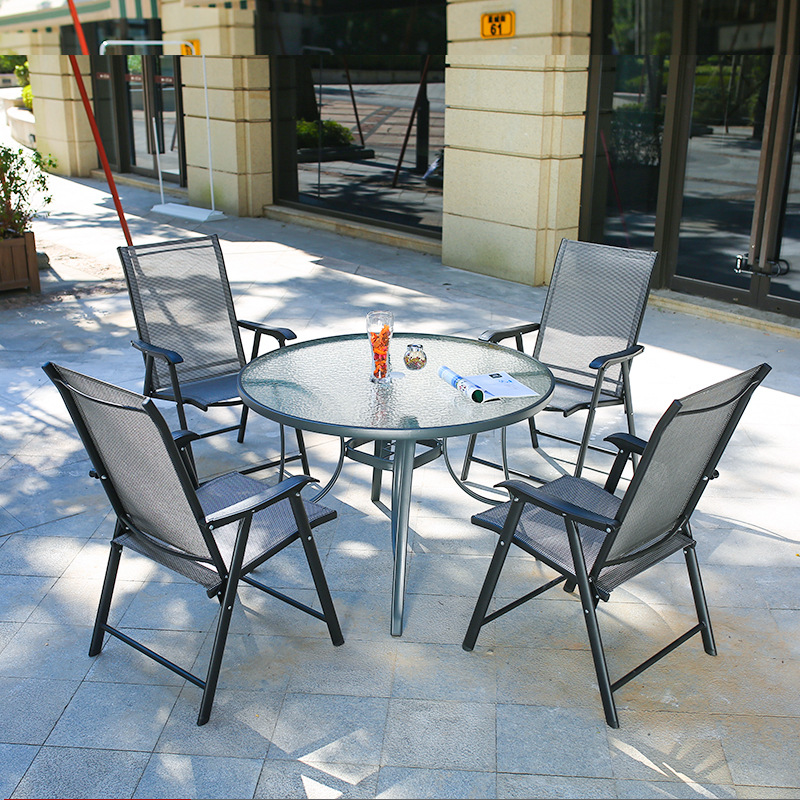 网红折叠桌室外阳台小桌椅户外家用圆桌餐桌奶茶店外摆钢化玻璃桌