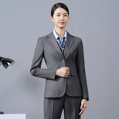 灰色人字纹西装女西服套装女休闲小西装男女同款政府公务员职业装