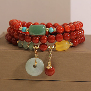 Natural South Red Agate Multi -layer Bracelet Women's Retro Ethnic Wind Wind Jade Ping An buckle pendants