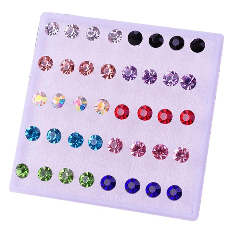 Stud pendientes femeninos traje de puesto de joyería En Caja Al Por Mayor de resina de plástico de circón del hueso del oído del perno prisionero redondo de color