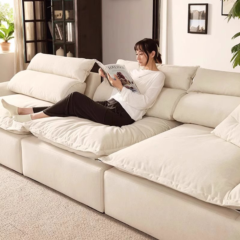 Sofá de vela sala de estar pequeña gran asiento profundo ultra ancho ajustable pluma recta gato agarre sofá de piel de silicona