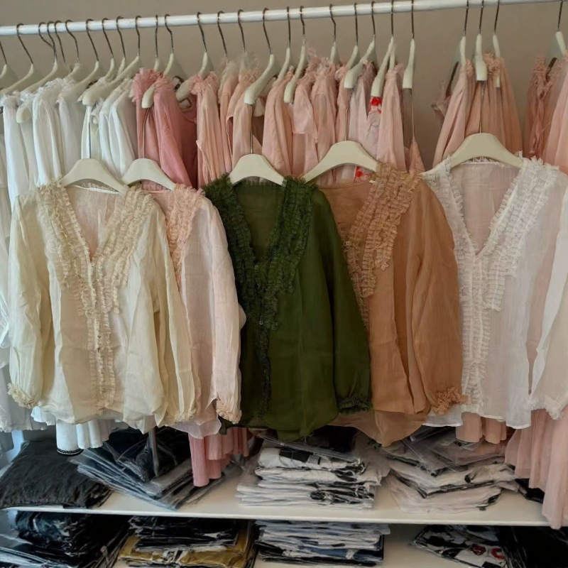 2026 Summer New Sweet and Elegant V-Neck Spliced Ruffle Collar and Cuffs Ramie Cardigan Shirt Top 2026 Summer New Sweet and Elegant V-Neck Spliced Ruffle Collar and Cuffs Ramie Cardigan Shirt Top
