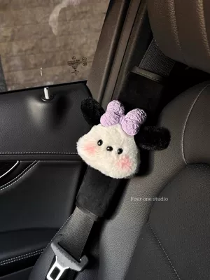 Car Seat Belt Shoulder Cover Seat belt shoulder pad - black-shoulder-pads-purple-bow-q-version-pacha-dog-head