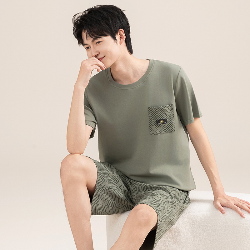 2025 Neues Herren-Set aus reiner Baumwolle | Sommer-Kurzarmshorts | Dünner Freizeitpyjama (draußen tragbar) - XL_voghion.com