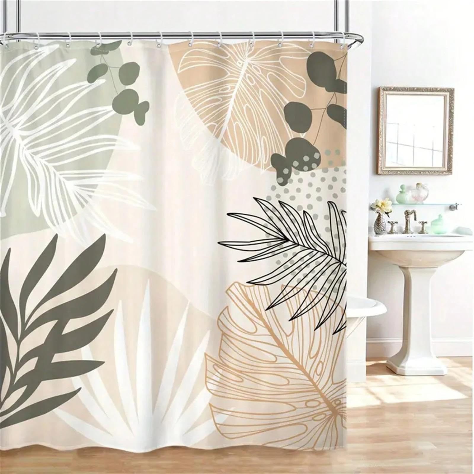 Medieval Abstract Aesthetic Sage Leaf Shower Curtain Digitally Printed Bathroom Toilet Waterproof and Mildew-Proof Partition Curtain