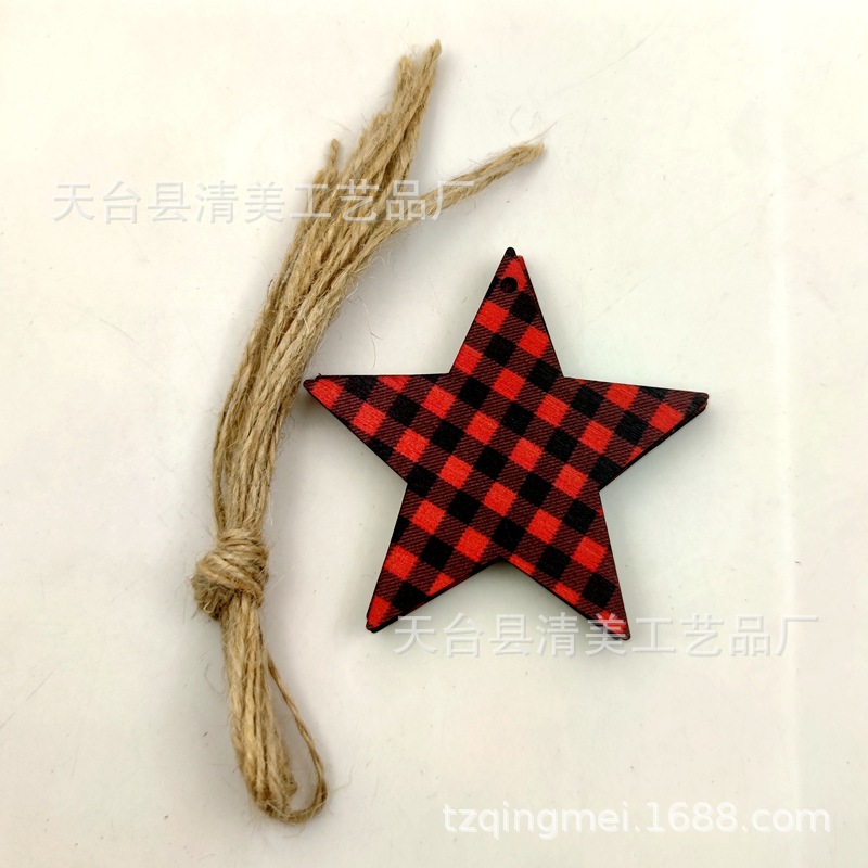 33 rojo y negro Plaid SERIE DE Navidad madera chips colgantes decorativos de Navidad se pueden combinar libremente con 10 piezas en un paquete