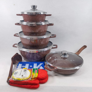Mouth Marked Maifan Stone 16-Piece Set Pot suit Household Wok Kitchenware Non-Stick Pot Marble Pot