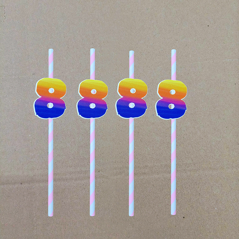Decoración de fiesta digital colorida paja tarjeta de pastel de cumpleaños desechable paja de papel degradable 0 - 9 años