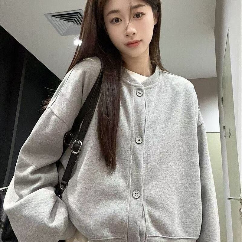 纯色长袖开衫卫衣外套设计2025女装新款百搭春季宽松休闲上衣女装|undefined