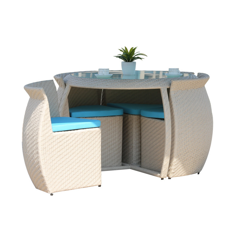 Mesa de té al aire libre, silla de la villa, mesas y sillas de cinco piezas con paraguas, mesas y sillas de jardín de la villa, mesa y sillas de caña al aire libre