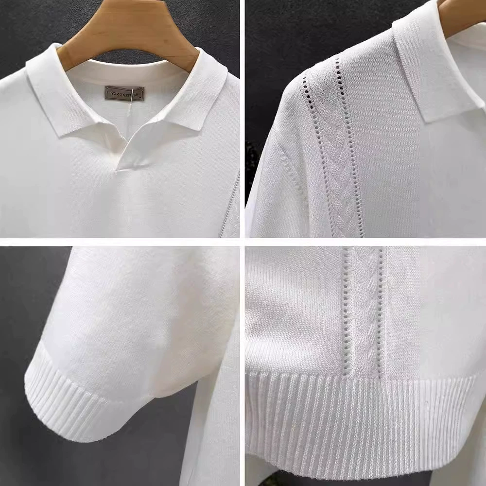 Solid summer thin T-shirt, silk polo, high collar, with short sleeve
