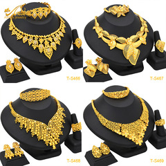 Anideal Women's 24K Gold Plated Jewelry Set for Indian Bride Marriage Necklace Earrings Ring Bracelet Set