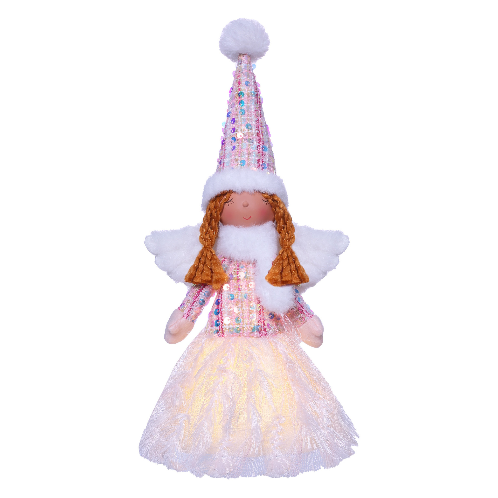 Adorno encantador de ángel de Navidad pareja muñeca decoración de ventana muñeca luminosa transfronteriza decoración de lentejuelas decoración al por mayor