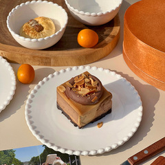 純白インスタイルパールプレート韓国風レトロ食器ディナープレート高価値セラミックデザート洋食プレート