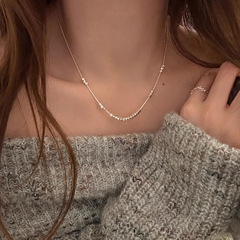 S925純銀同タイプのブロックの不規則な鎖のチェーンのネックレスの女性のシンプルな風の小さい大衆の高級な百合のビーズのチェーン