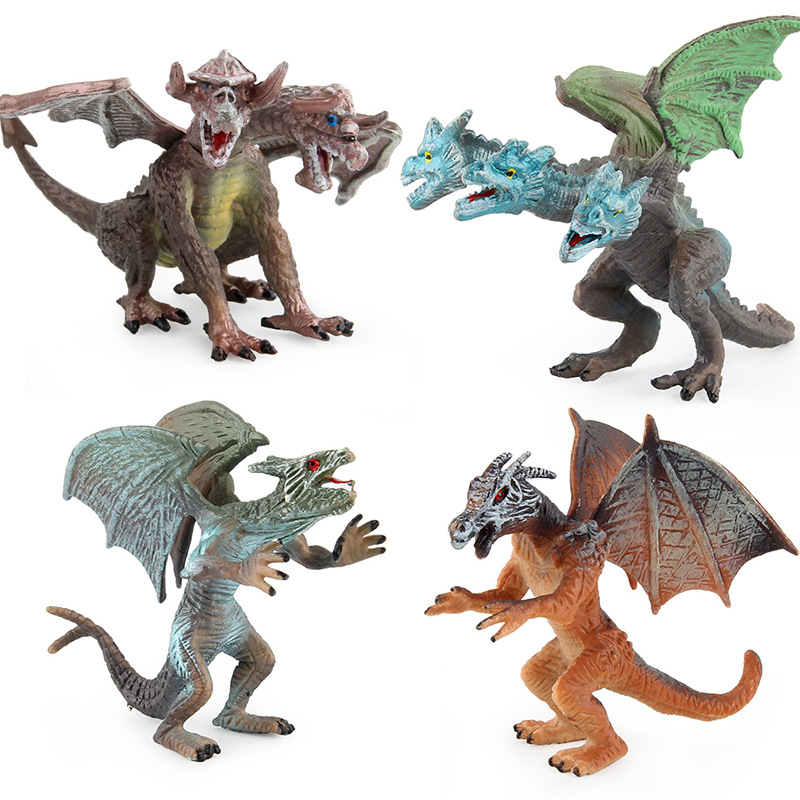 Dragón de dinosaurio Jurásico dragón mágico occidental modelo de Dragón Volador mutación Dragón de doble cabeza modelo de tamaño pequeño adornos hechos a mano