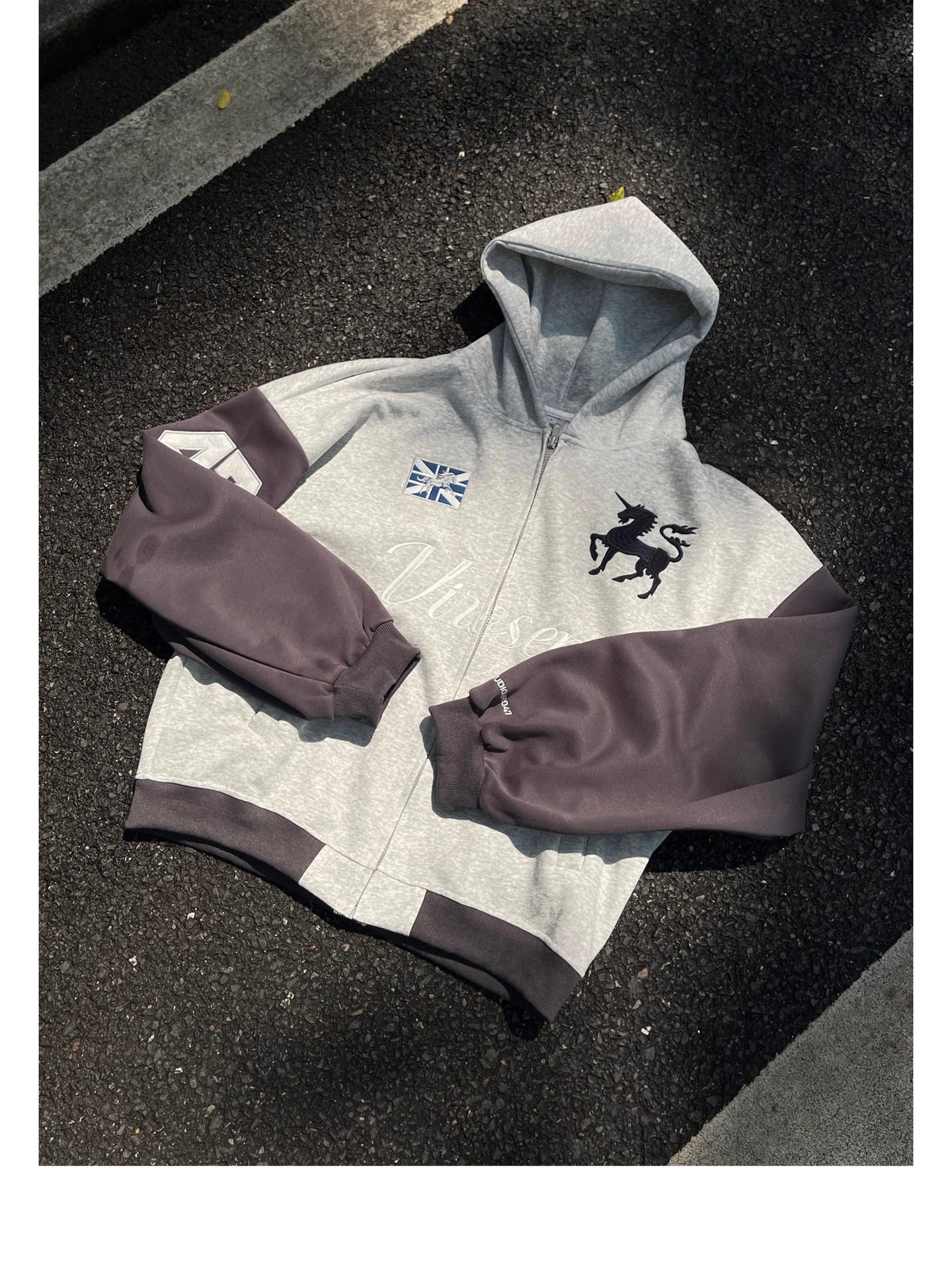 Men's Clothing Unisex Street Style Hooded Cardigan Raglan Sleeve Patchwork Embroidered Loose Casual Top Trendy Versatile Jacket Sweatshirt_viptrois.com