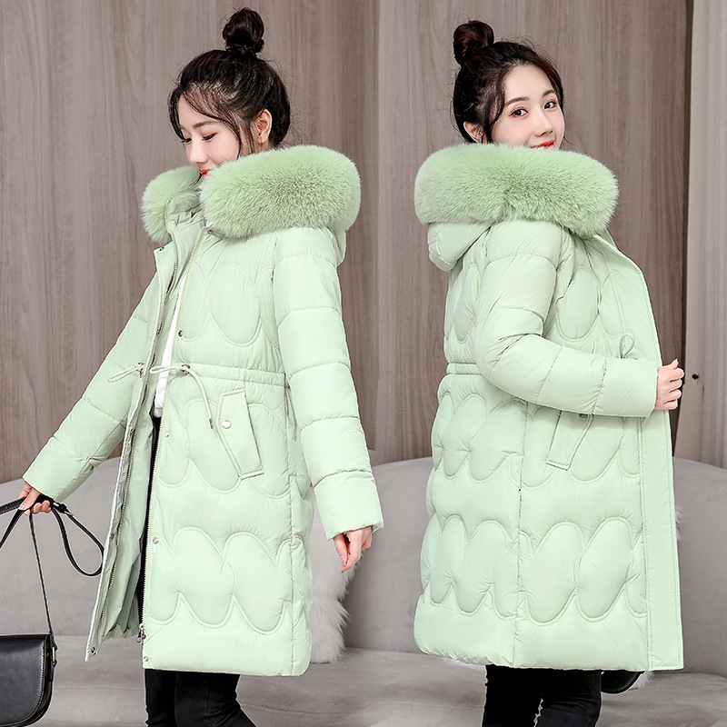 Comercio exterior 2025 nuevo algodón de invierno para mujeres largo delgado con capuzas cuello de lana de gran tamaño chaqueta de algodón chaqueta de mujer