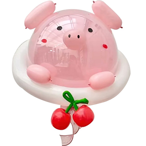 Internet celebrity Bobo Ball Pig Balloon Birthday Decoration Scene Layout Cartoon Luminous Balloon Pig Head Stick Inflatable Toy