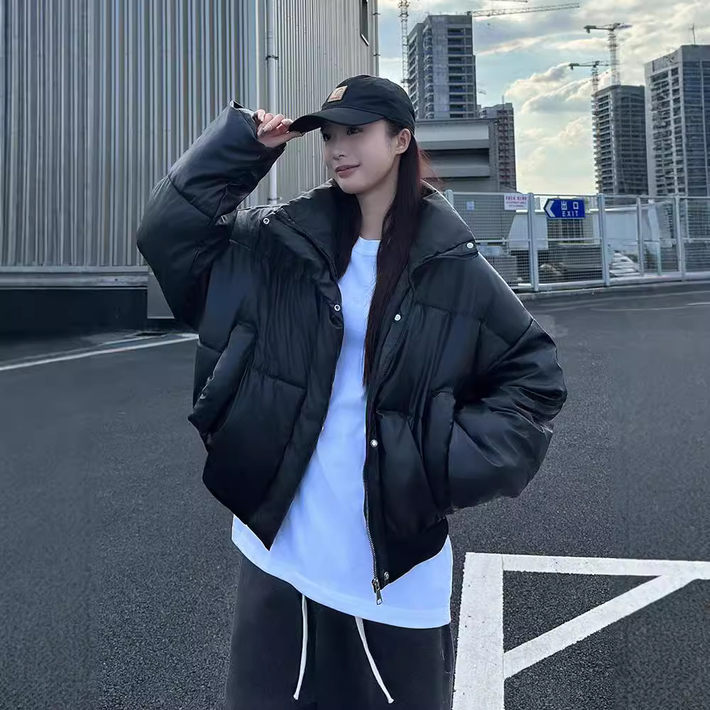 Corea del Sur 2024 nuevo cuello corto chaqueta de pan de algodón invierno suelto cálido color sólido universal ropa de algodón para hombres y mujeres image 2